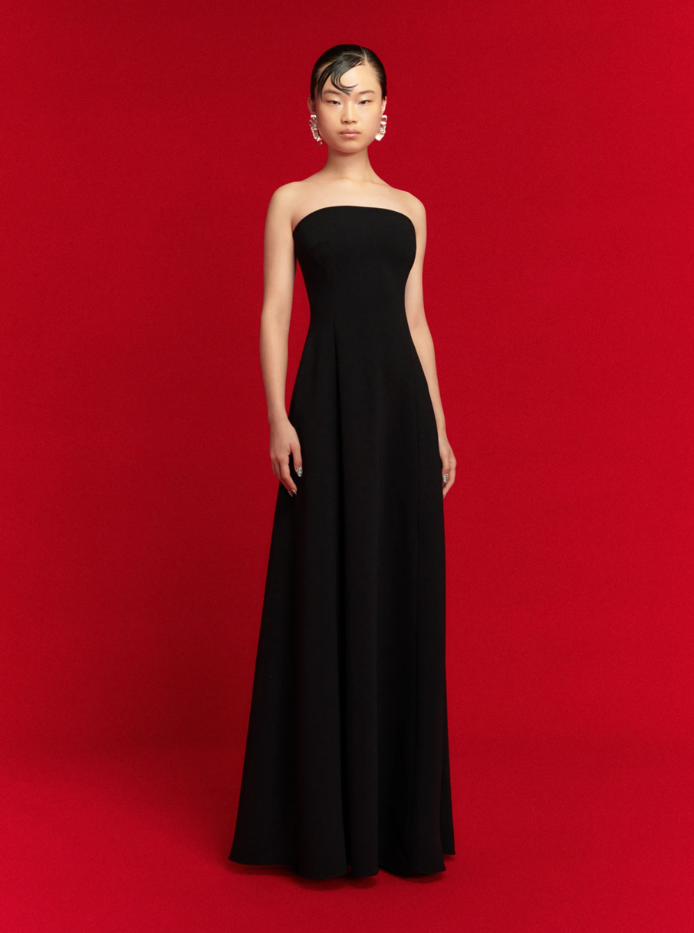 Solace London Women 'Helena' Black Long Dress With Bare Shoulder And Flared Hem In Twill Woman SOLACE LONDON