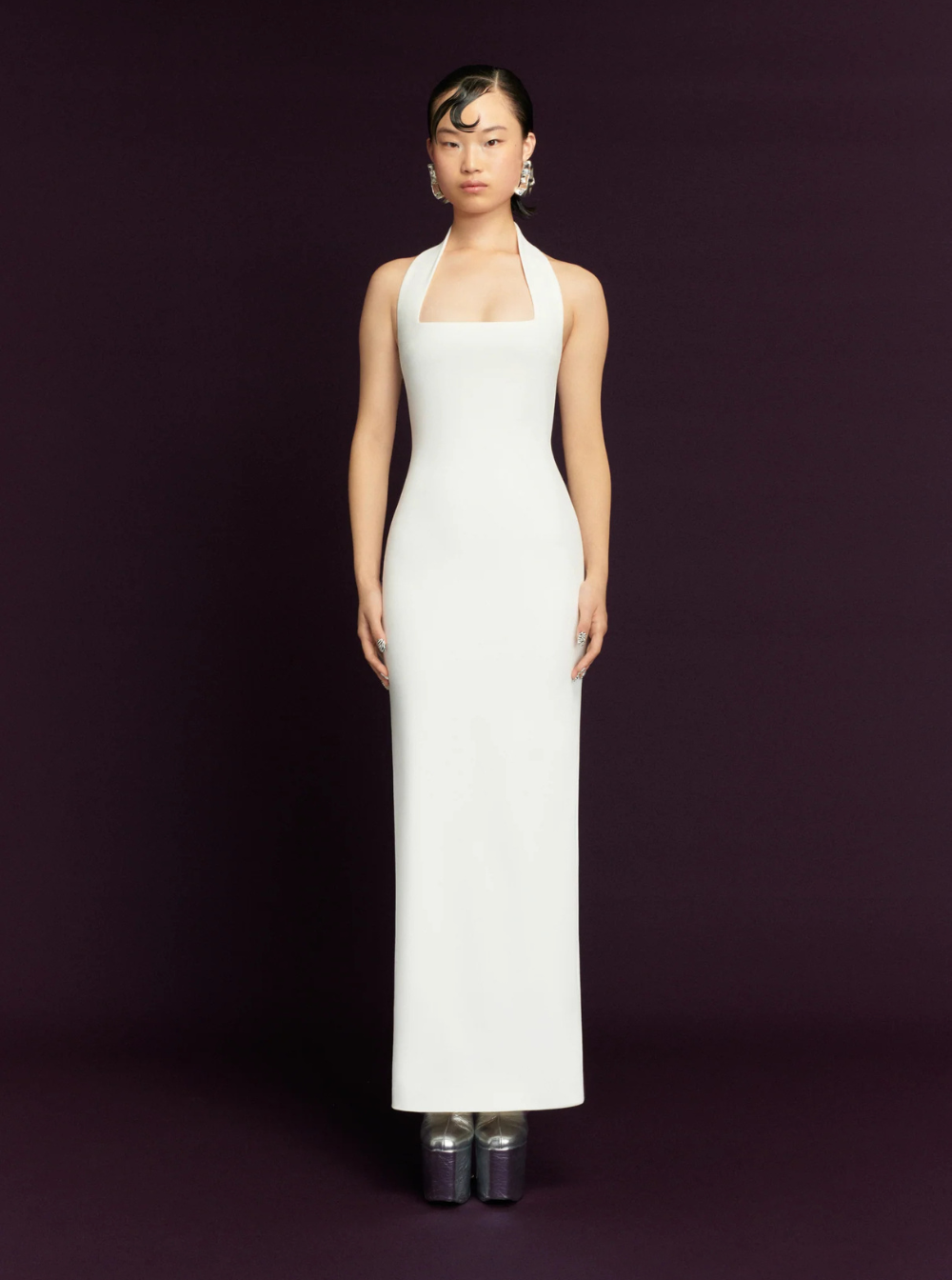 Solace London Women 'Ilona' White Long Dress With Square Neckline In Twill Woman SOLACE LONDON