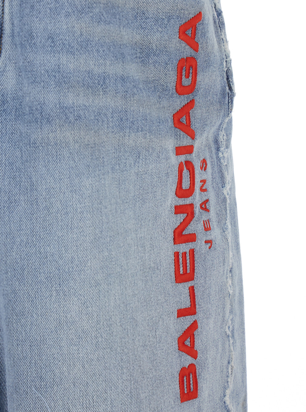 Balenciaga Men Light Blue Jeans With Fleece Inserts And Logo Lettering On The Front In Cotton And Denim Man BALENCIAGA