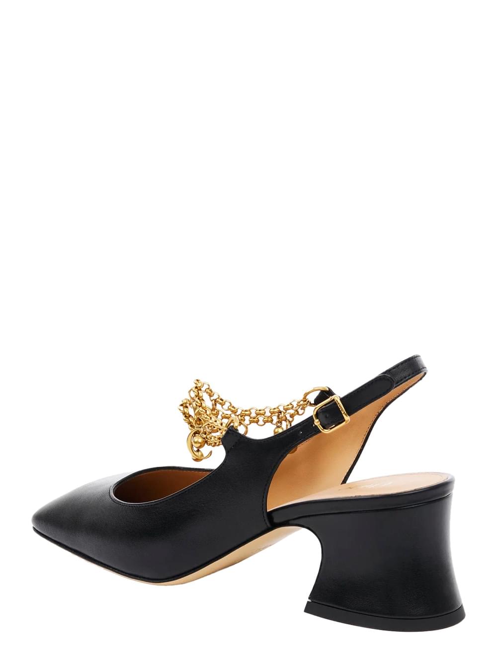 Chloé Women Black Pumps With Decorative Logo Charm And Wide Heel In Leather Woman CHLOE