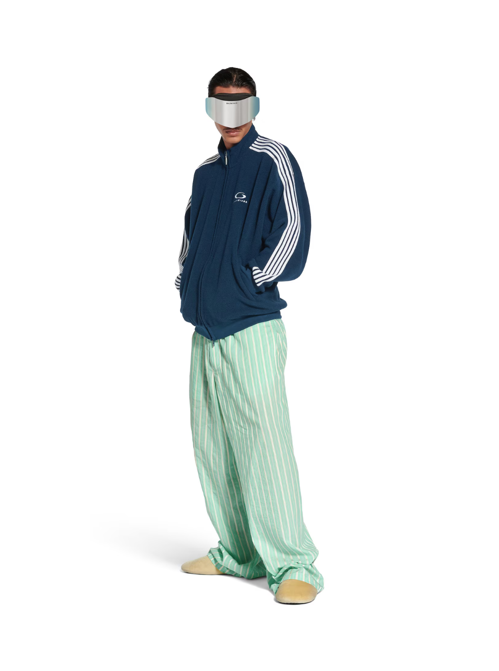Balenciaga Men Blue Sweatshirt With Logo Detail On Front And Rear And Striped Detail On The Sleeve In Tech Fabric Man BALENCIAGA