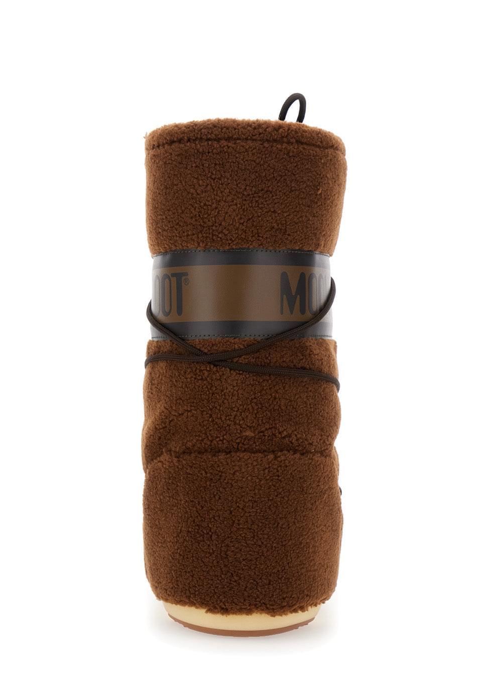 Moon Boot Women 'Icon' Brown Snow Boots With Maxi Logo Print On The Side In Fleece Woman MOON BOOT