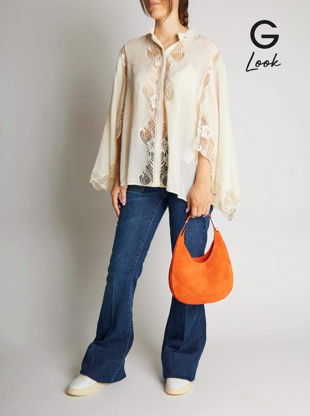 Savette Women 'Florence Small' Orange Shoulder Bag With Open Top In Suede Woman SAVETTE