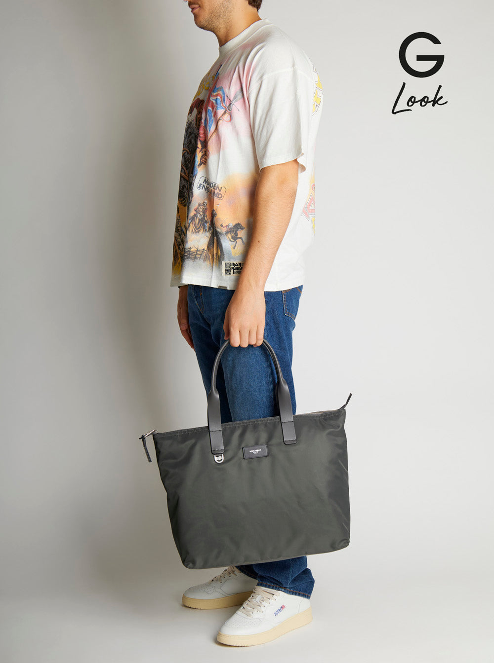 Dolce & Gabbana Men Grey Tote Bag With Two Top Handles And Logo Plaque On The Front In Tech Fabric Man DOLCE & GABBANA