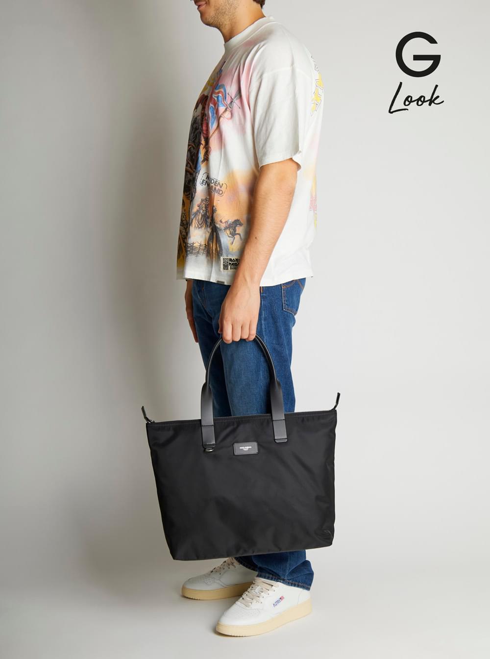 Dolce & Gabbana Men Black Tote Bag With Two Top Handles And Logo Plaque On The Front In Tech Fabric Man DOLCE & GABBANA