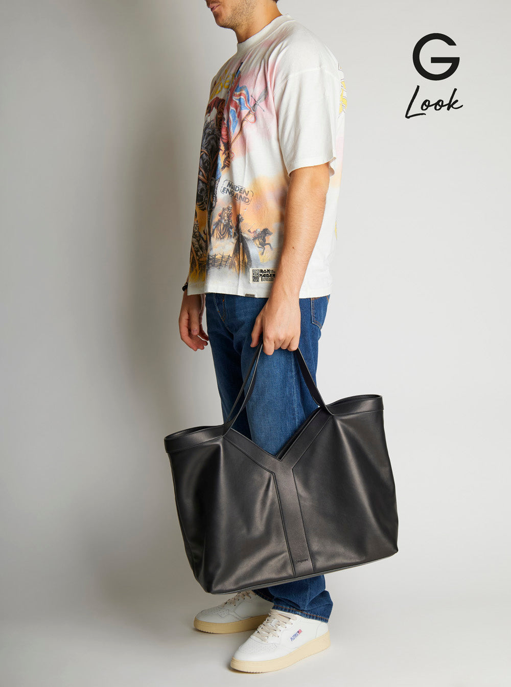 Saint Laurent Men Black Tote Bag With Two Top Handles And Hook Closure In Leather Man