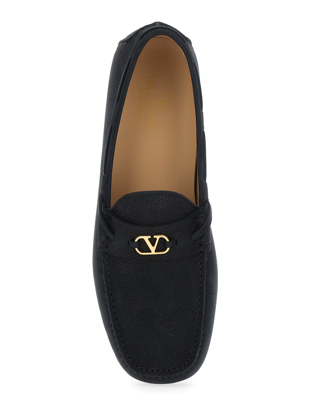 Valentino Garavani Men Black Loafers With Round Toe And Vlogo Plaque In Suede Man VALENTINO GARAVANI