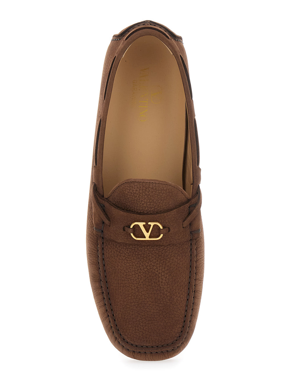 Valentino Garavani Men Brown Loafers With Round Toe And Vlogo Plaque In Suede Man VALENTINO GARAVANI