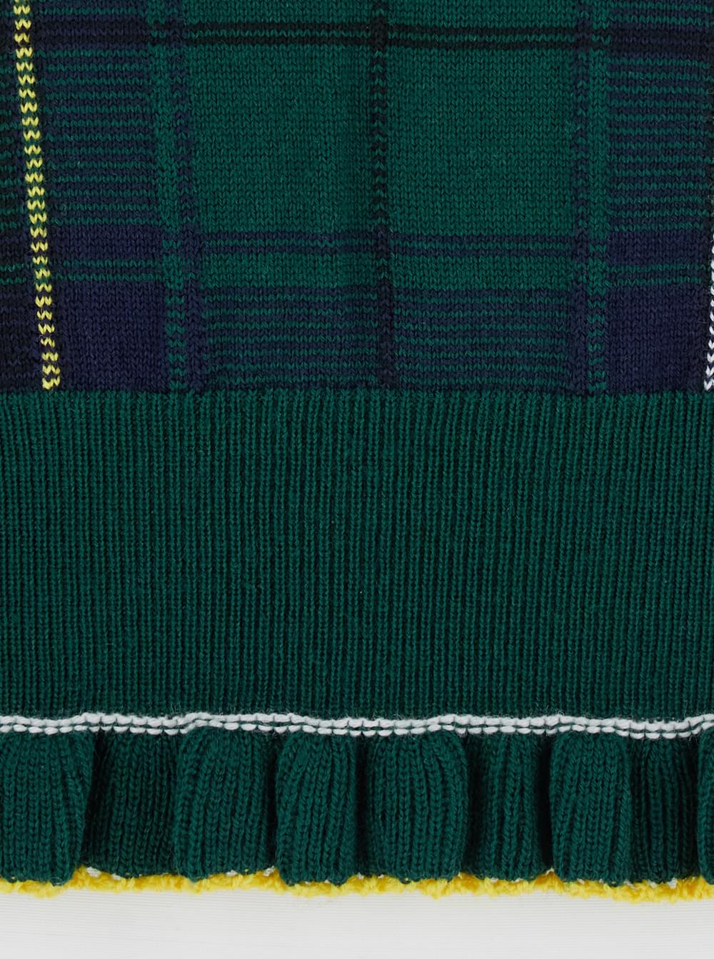 Alexander Mcqueen Women Green Crew Neck Sweater With Tartan Pattern And Fringed Hem In Wool Woman ALEXANDER MCQUEEN