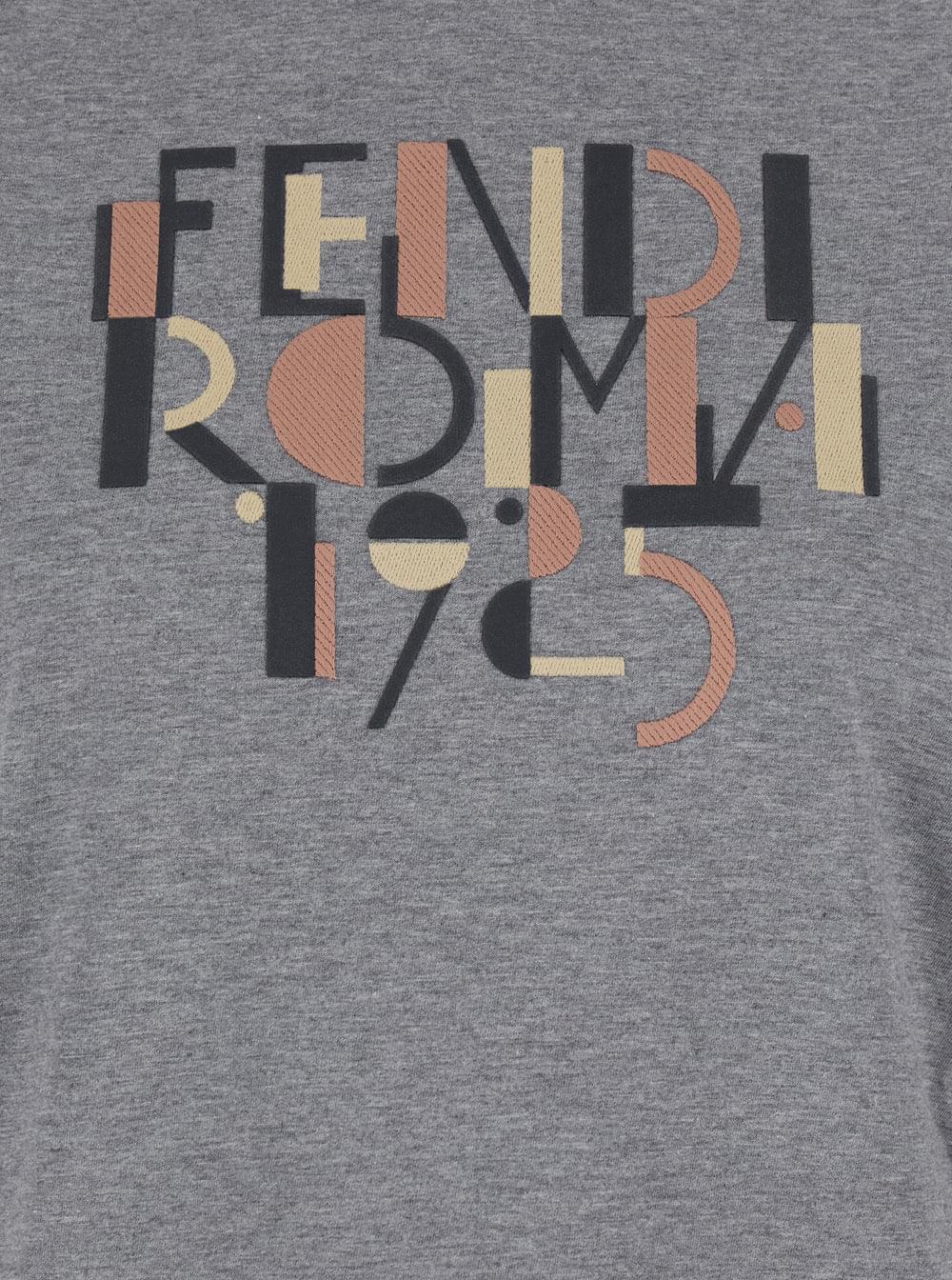 Fendi Women Grey Crewneck T-Shirt With Logo Detail On The Front In Cotton Woman FENDI