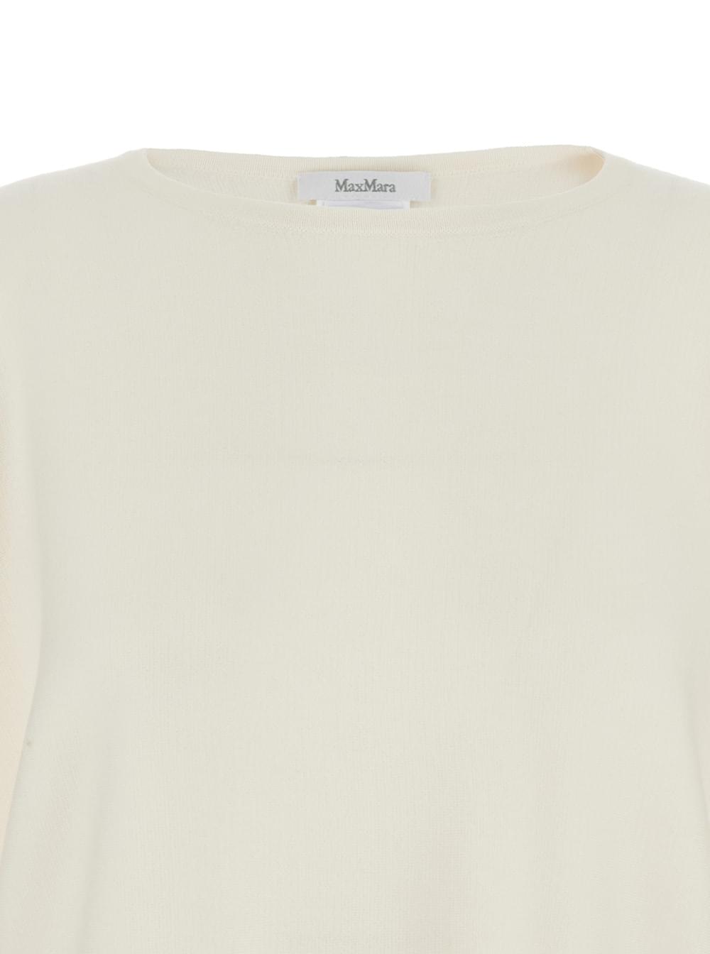 Max Mara Women “Frais” White Round Neck Sweater With Wide Sleeves In Wool Woman MAX MARA