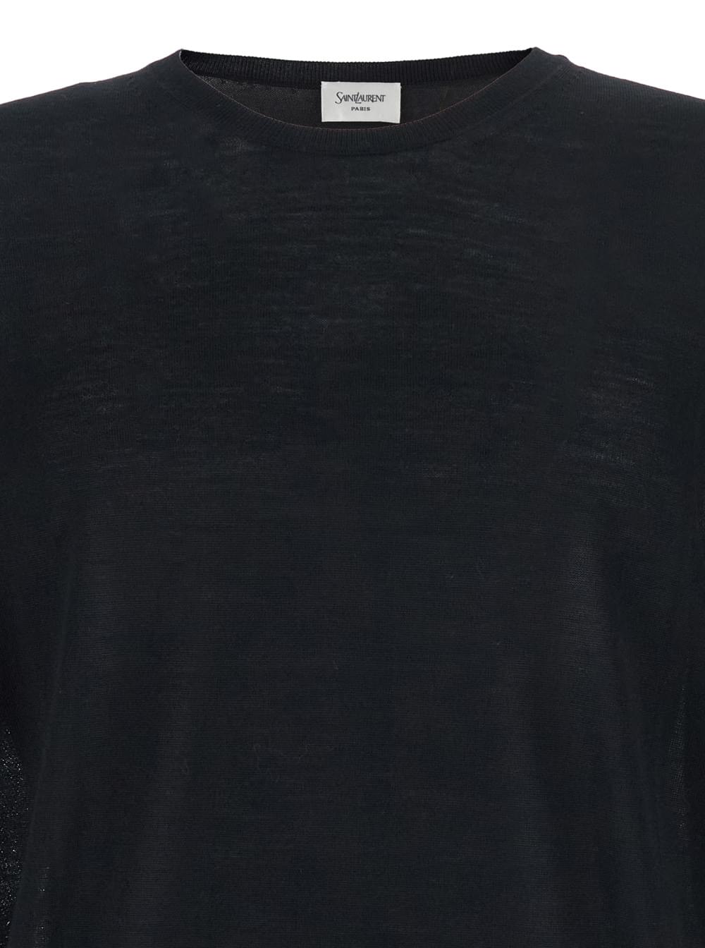 Saint Laurent Men Black Crewneck Sweater With Cassandre In Cashmere Man SAINT LAURENT