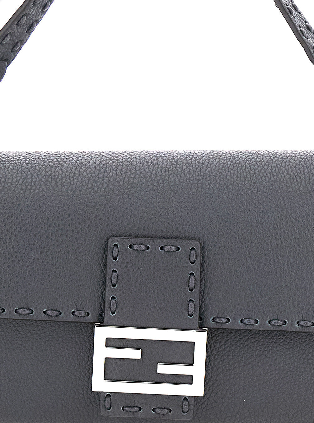 Fendi Men “Baguette” Grey Shoulder Bag With Contrast Stitching In Leather Man FENDI