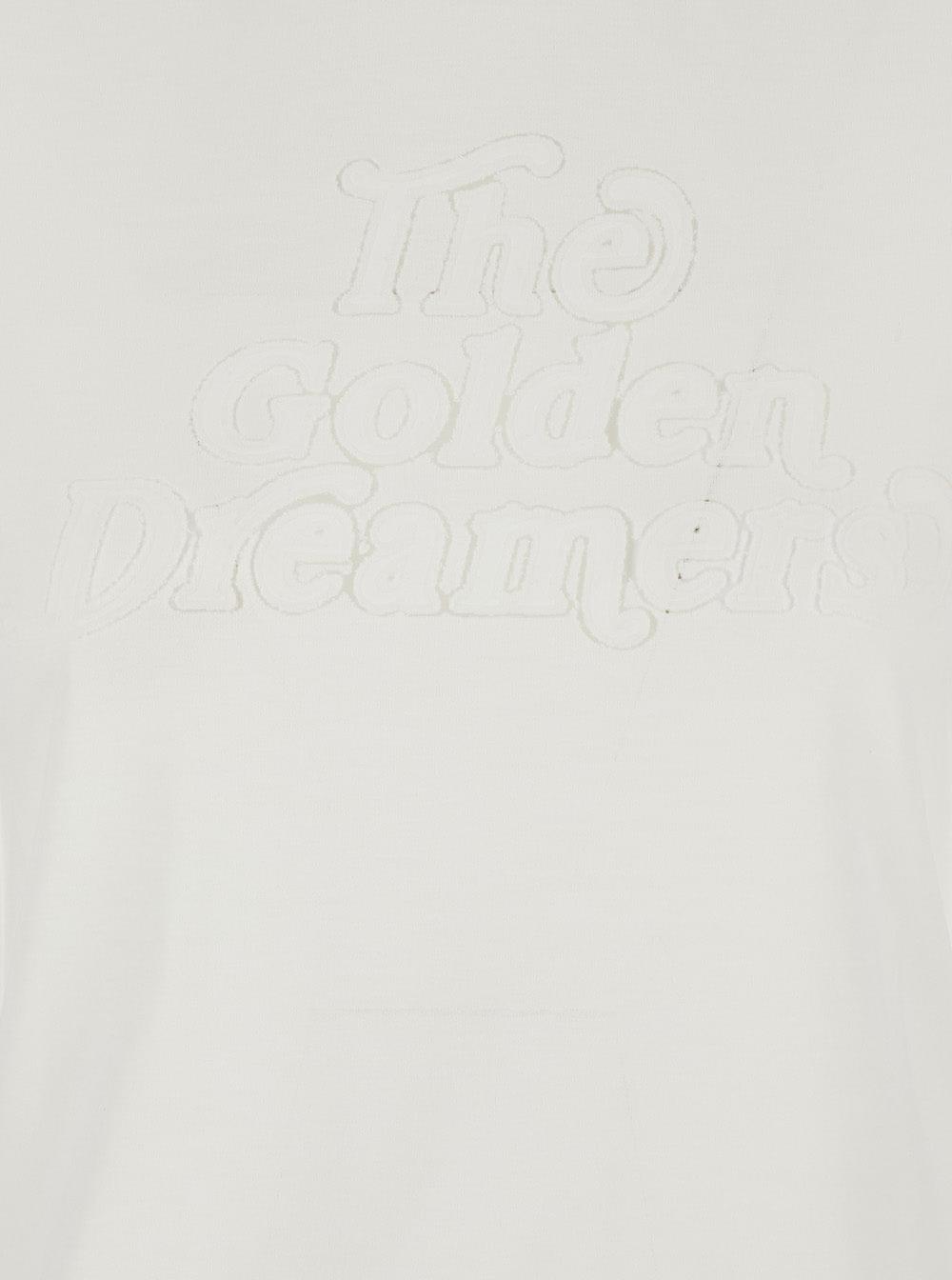 Golden Goose Women White Crew Neck T-Shirt With Embroidery On Front In Fabric Woman GOLDEN GOOSE