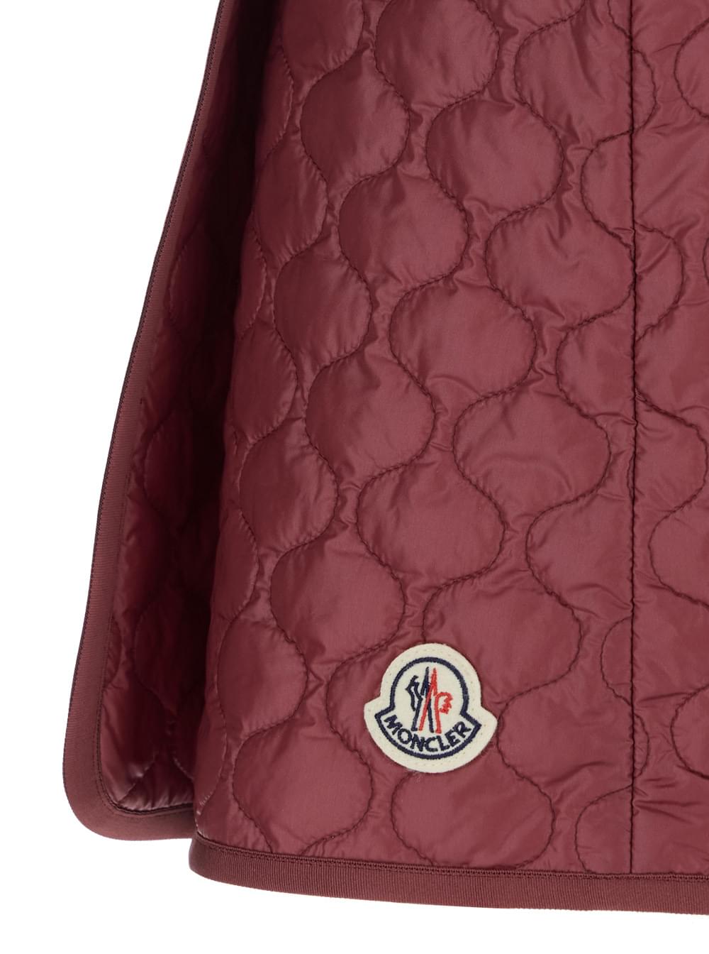 Moncler Women Bordeaux Miniskirt With Quilted Motif And Logo Patch On The Rear In Tech Fabric Woman MONCLER