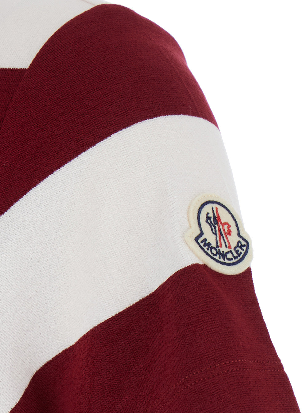Moncler Women Red Polo Shirt With Logo Patch On The Sleeve And All-Over Striped Motif In Viscose Stretch Woman MONCLER