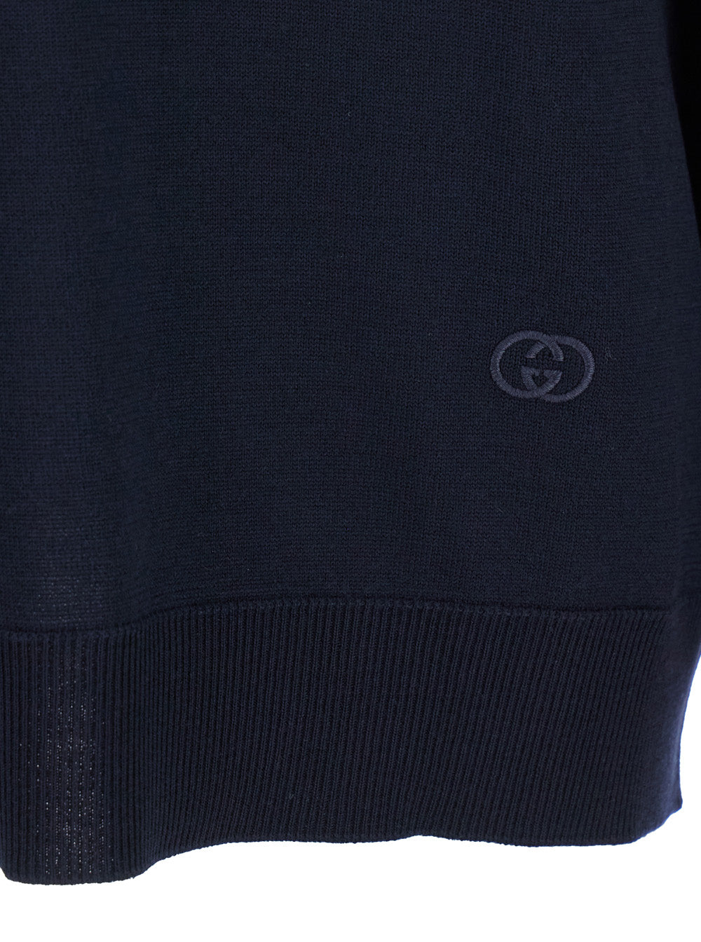 Gucci Women Blue Polo Collar Sweater With Gg Logo On The Front In Wool Woman GUCCI