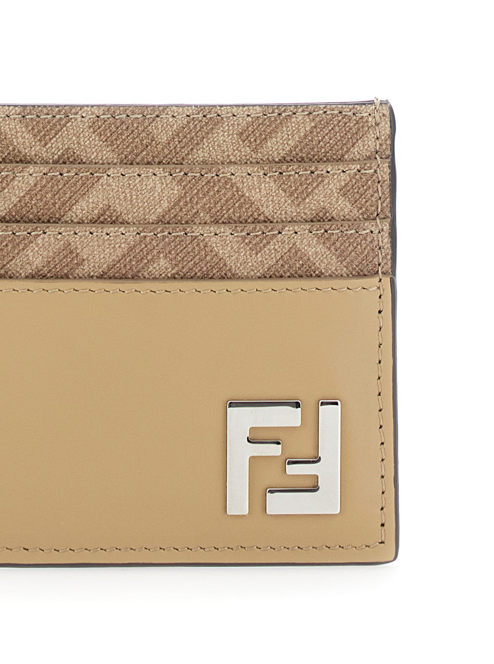 Fendi Men Beige Card Holder With Ff Plaque On The Front In Leather Man FENDI