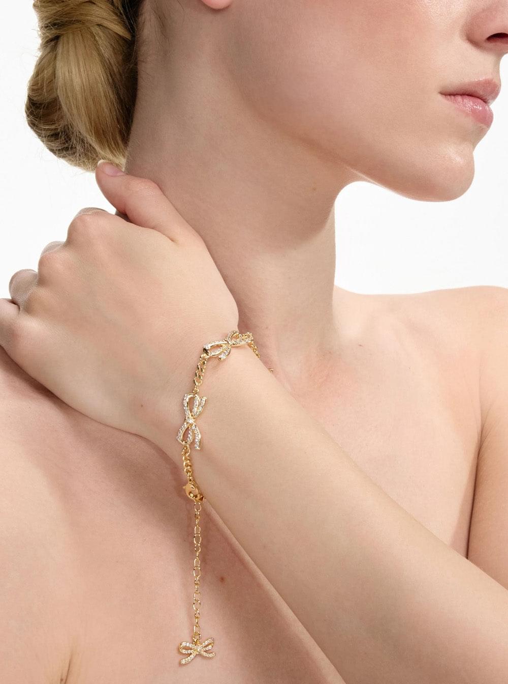 Self-Portrait Women Metallic Bracelet With Bow Nad Crystal Embellishments In Copper Woman SELF-PORTRAIT