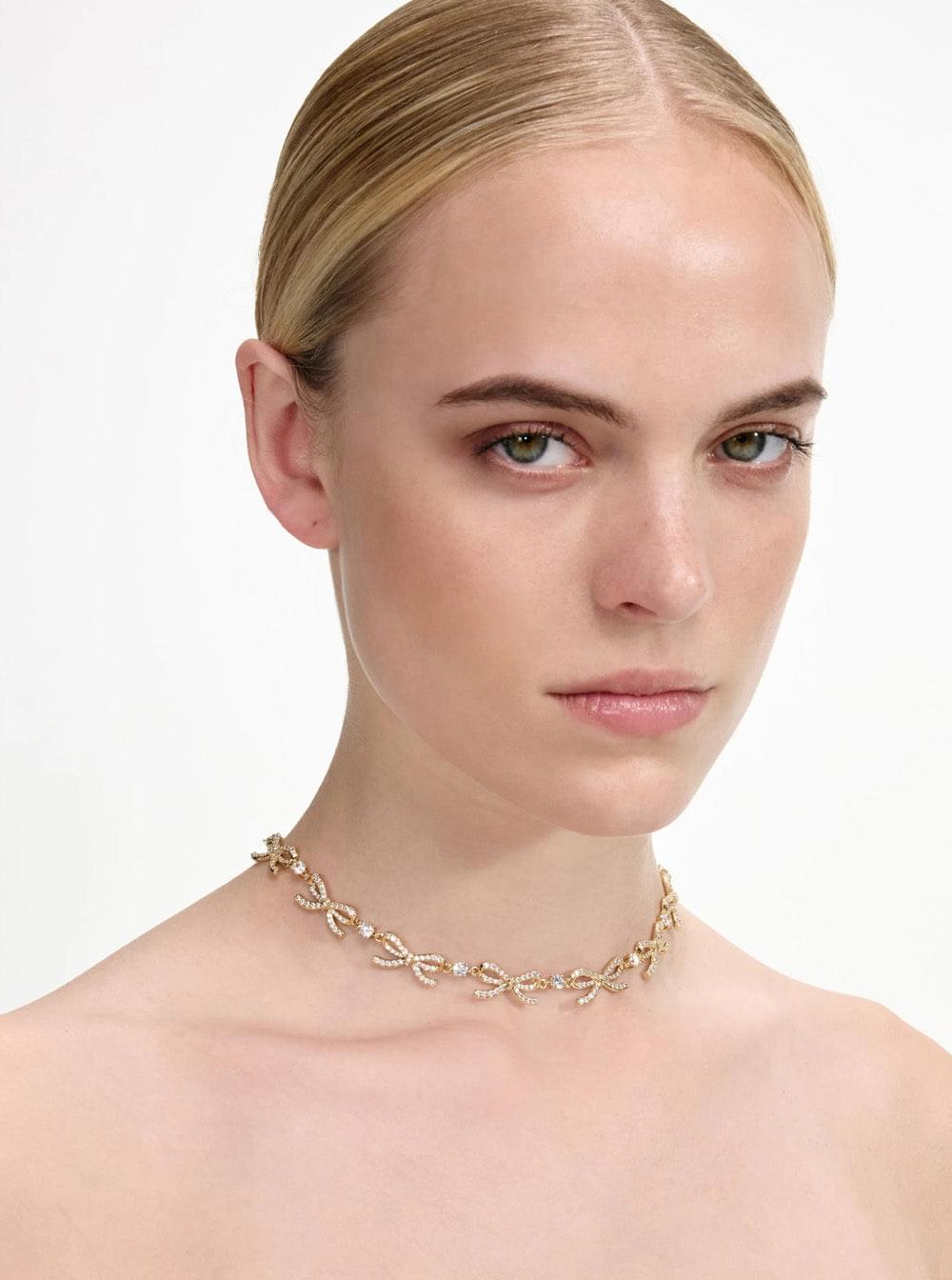 Self-Portrait Women Gold Crystal Bows Necklace SELF-PORTRAIT