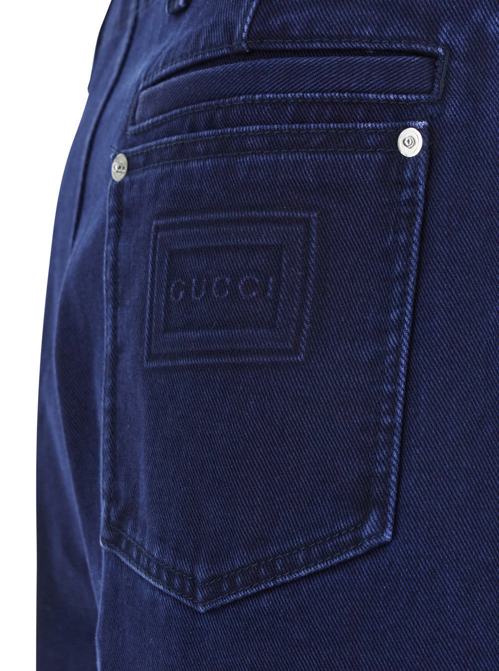 Gucci Men Blue Pants With One Patch Pocket On The Rear And Logo Lettering On The Rear In Cotton Canvas Man GUCCI