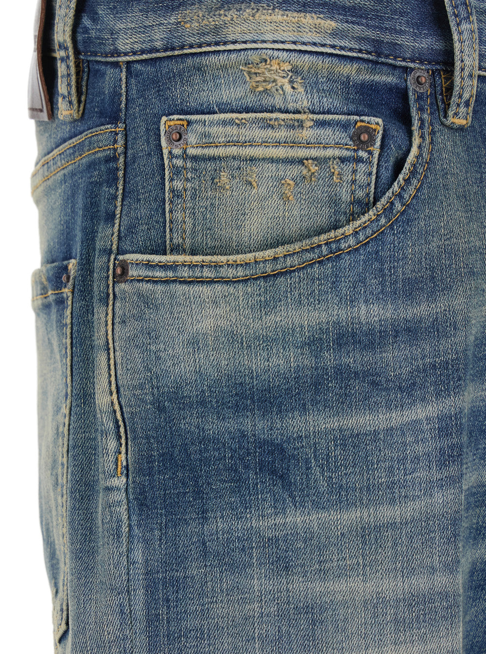 Dsquared2 Men Blue Jeans With Logo Patch On The Rear And Distressed Effect In Denim Man DSQUARED2