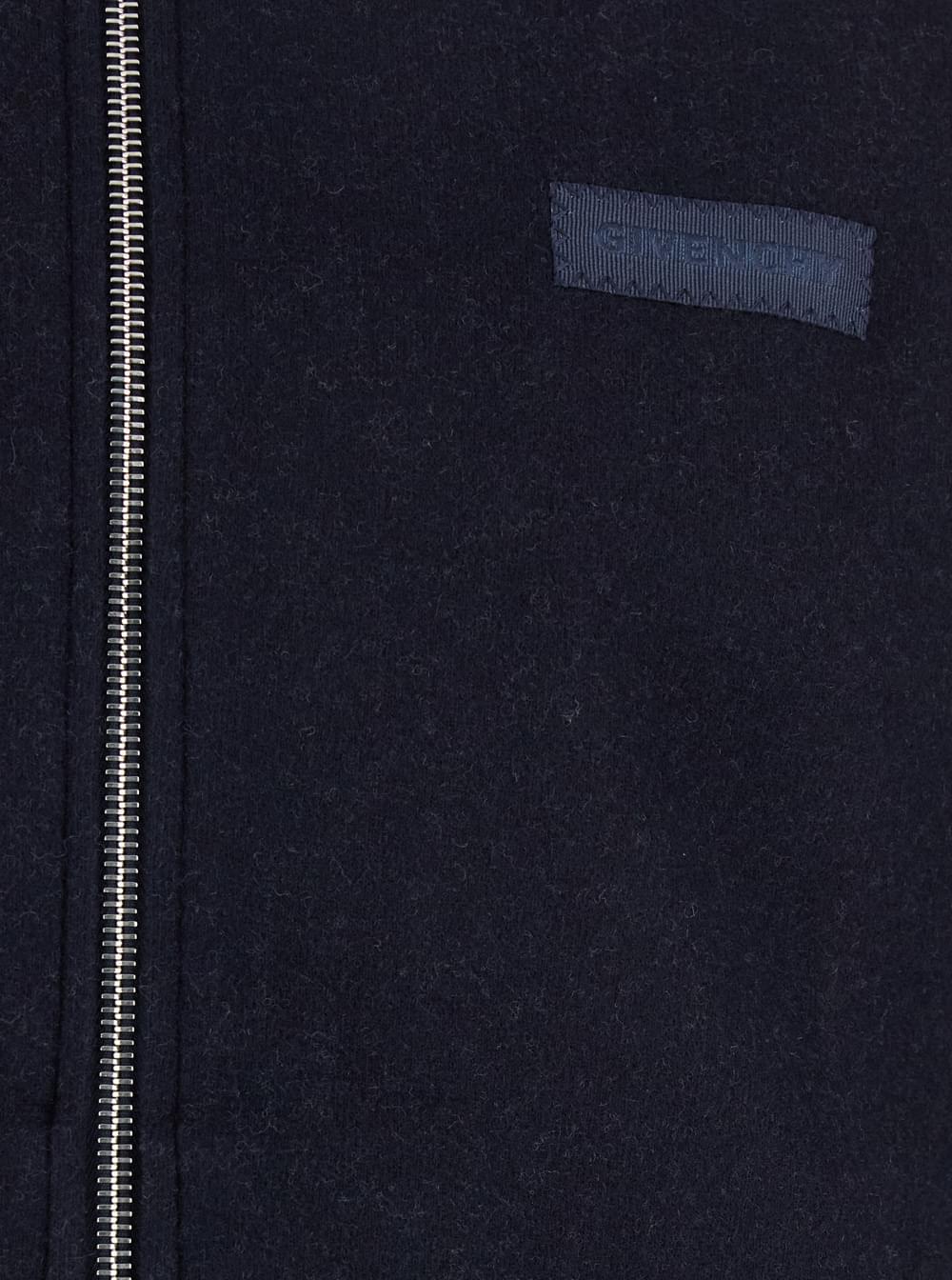 Givenchy Men Blue Jacket With High Neck And Logo Patch On The Front In Wool And Cashmere Blend Man GIVENCHY