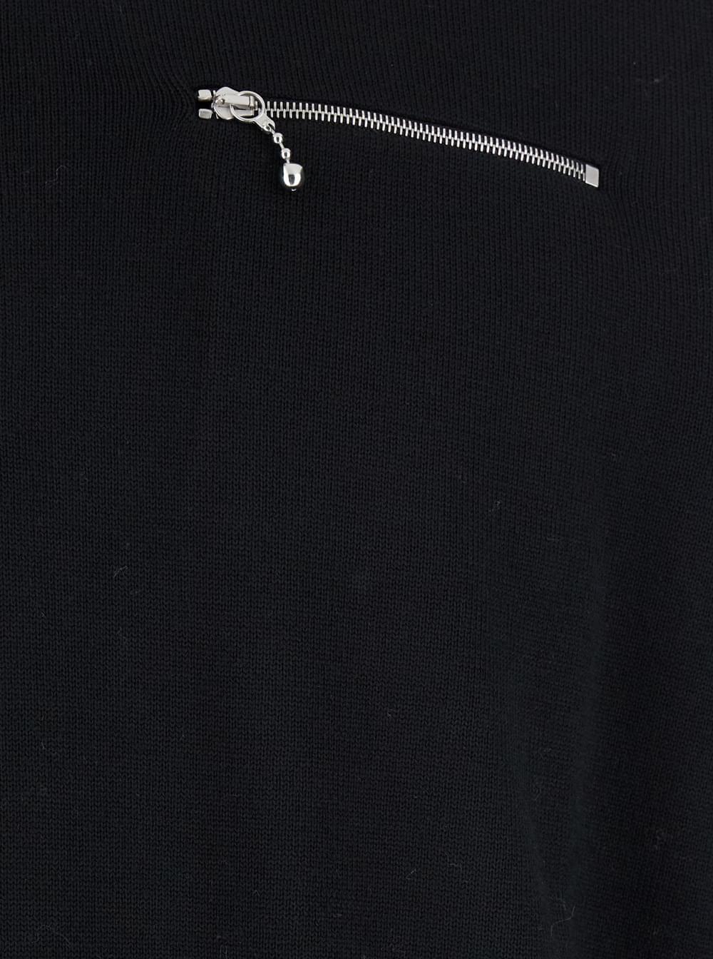 Jil Sander Men Black Sweater With Classic Collar And Front Zip Pockets In Wool Man JIL SANDER