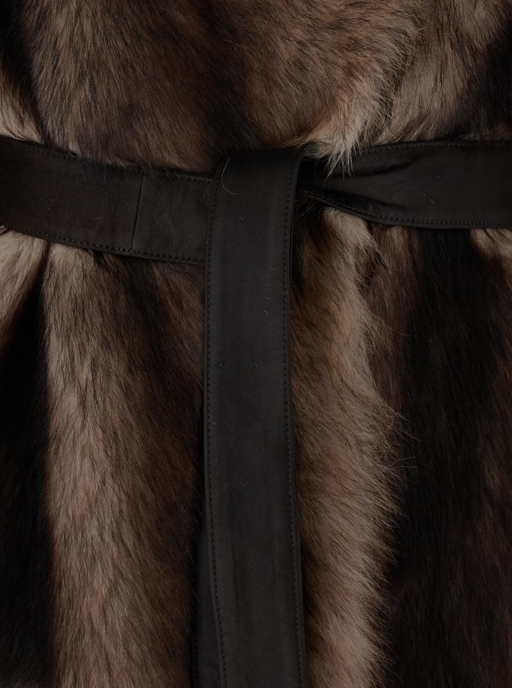 Yves Salomon Women Brown Shearling Coat With High Neck And Front Belt Closure In Fur Woman YVES SALOMON