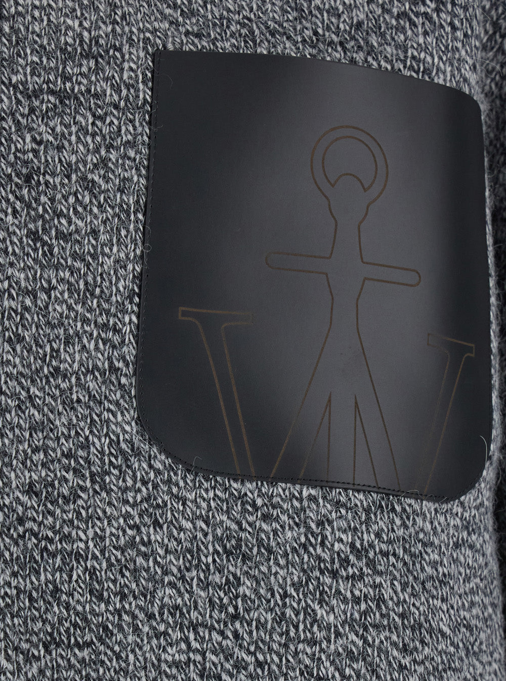 Jw Anderson Men Grey Sweater With High Neck And One Front Patch Leather Pocket In Wool Blend Man J.W. ANDERSON