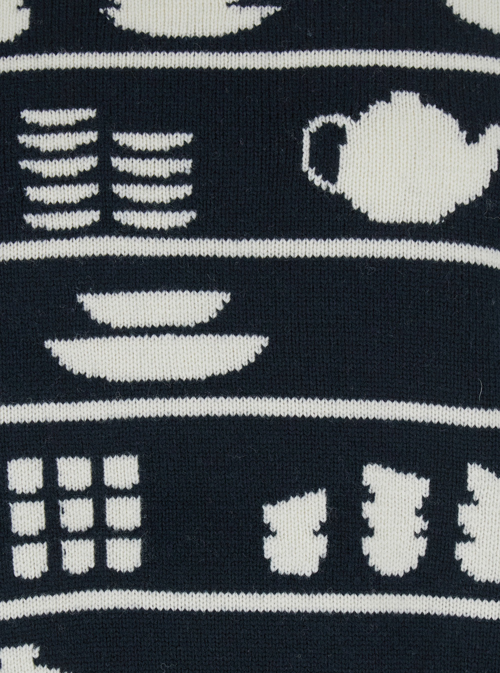 Jw Anderson Men Black And White Crewneck Sweater With Tableware Motif In Wool Man J.W. ANDERSON
