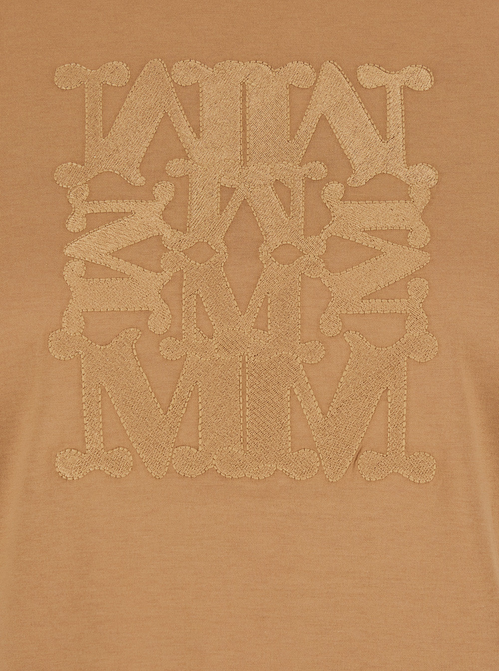 Max Mara Women 'Bravo' Beige Crewneck T-Shirt With Logo Embroidery On The Front In Cotton Woman