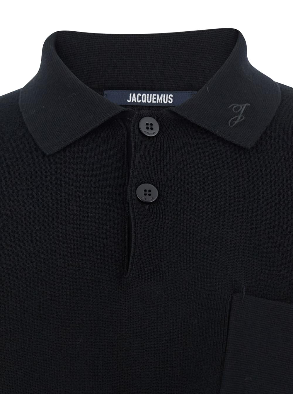 Jacquemus Men Black Polo Shirt With Tone-On-Tone Logo On Front In Cotton Knit Man JACQUEMUS