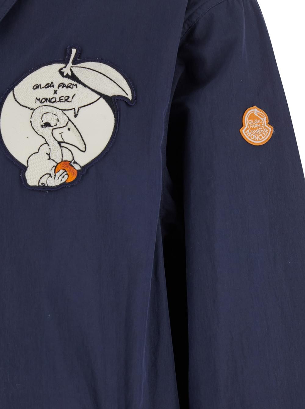 Moncler Genius Men 'Satsuma' Blue Jacket With Logo Patch On The Sleeve And Maxi Logo Patch On The Rear In Cotton Blend Man MONCLER GENIUS