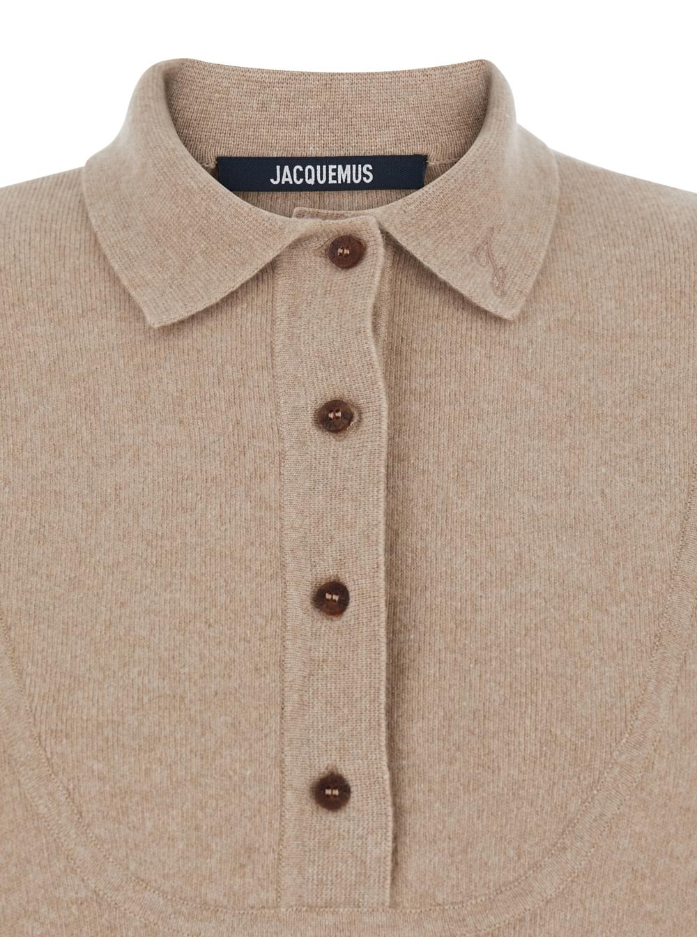 Jacquemus Women 'La Maille Vareuse Pallone' Beige Sweater With Polo Shirt Style Collar In Wool And Cashmere Stretch Woman JACQUEMUS