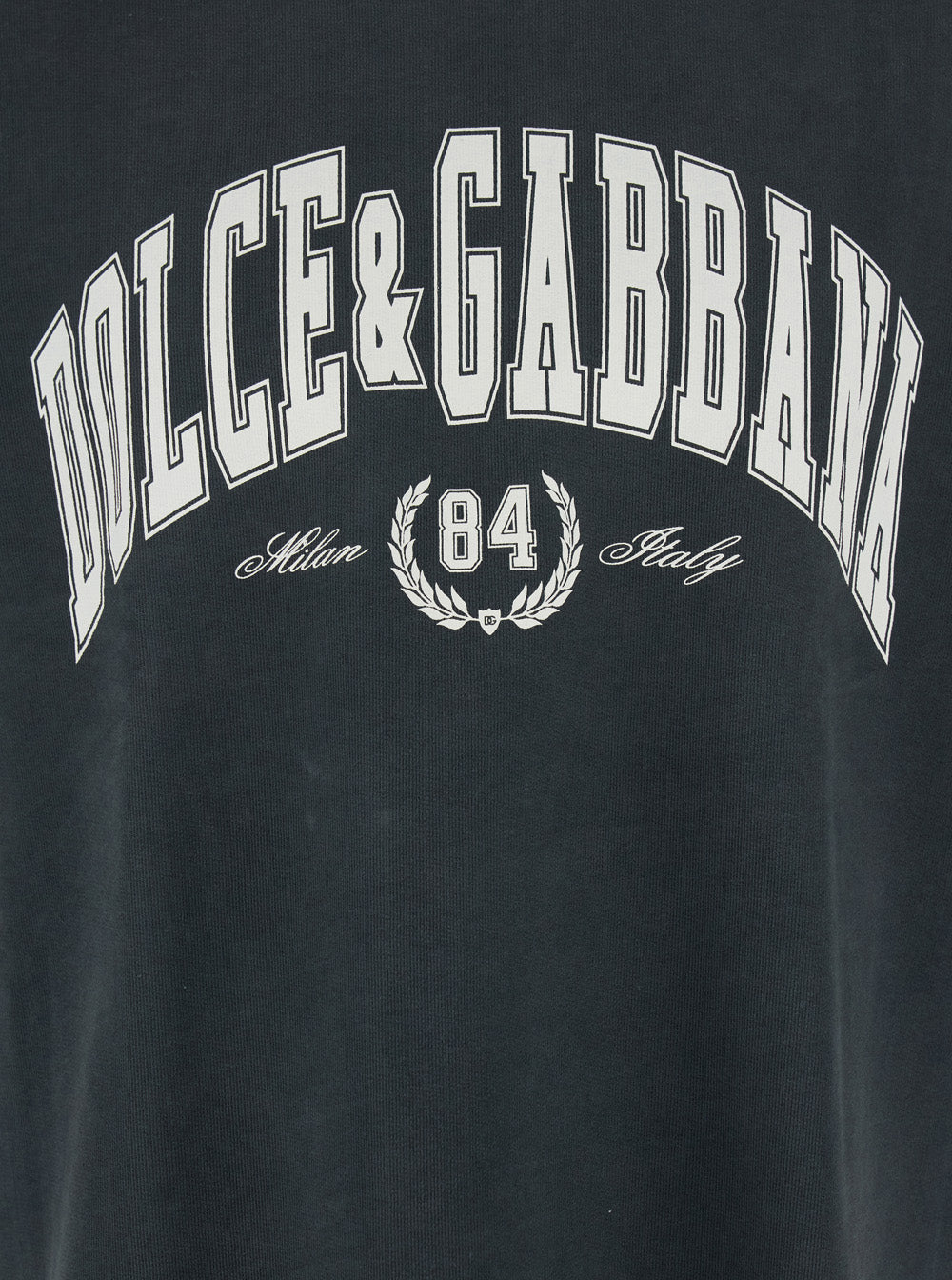 Dolce & Gabbana Men Dark Grey Crewneck T-Shirt With Logo Lettering Print On The Front In Cotton Man DOLCE & GABBANA