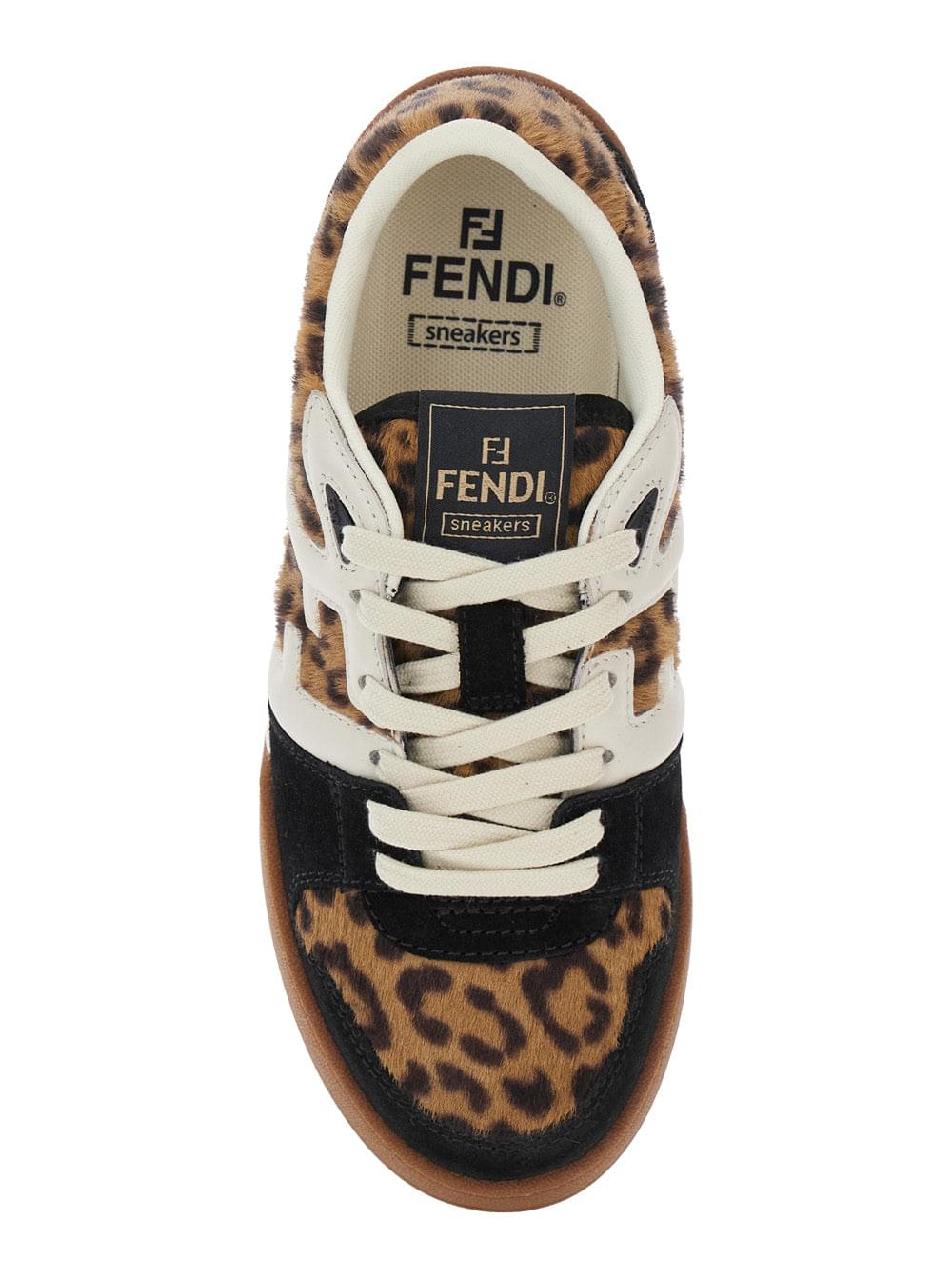 Fendi Women 'Fendi Match' Brown Low Top Sneakers With Ff Application And Leopard Motif In Mixed Leather Woman FENDI