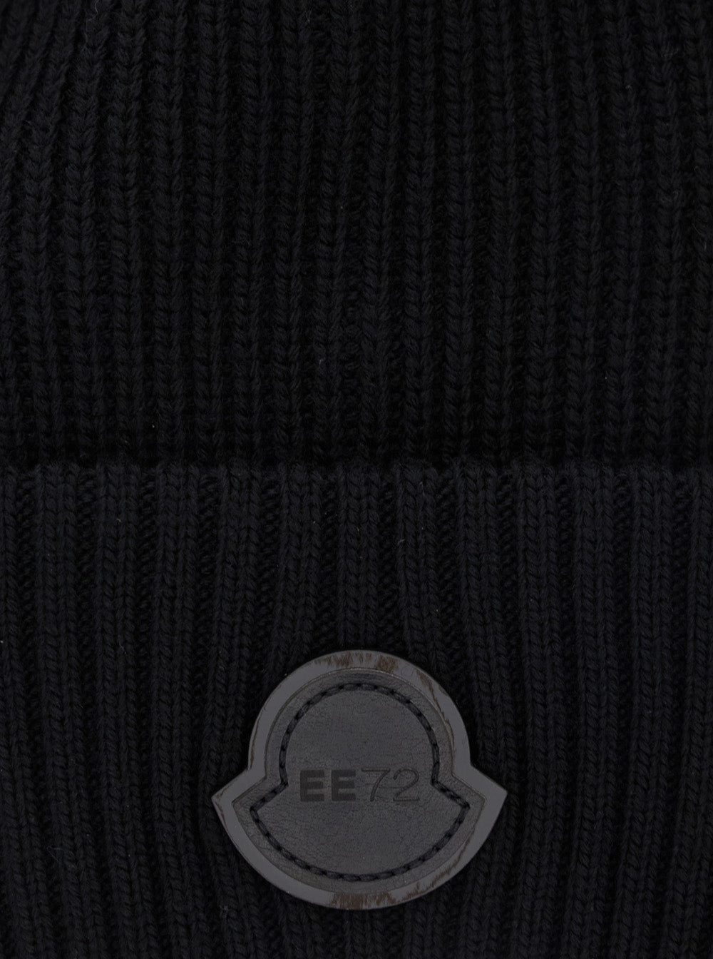 Moncler Genius Women Black Ribbed Beanie With Logo Patch On The Front In Virgin Wool Woman MONCLER GENIUS