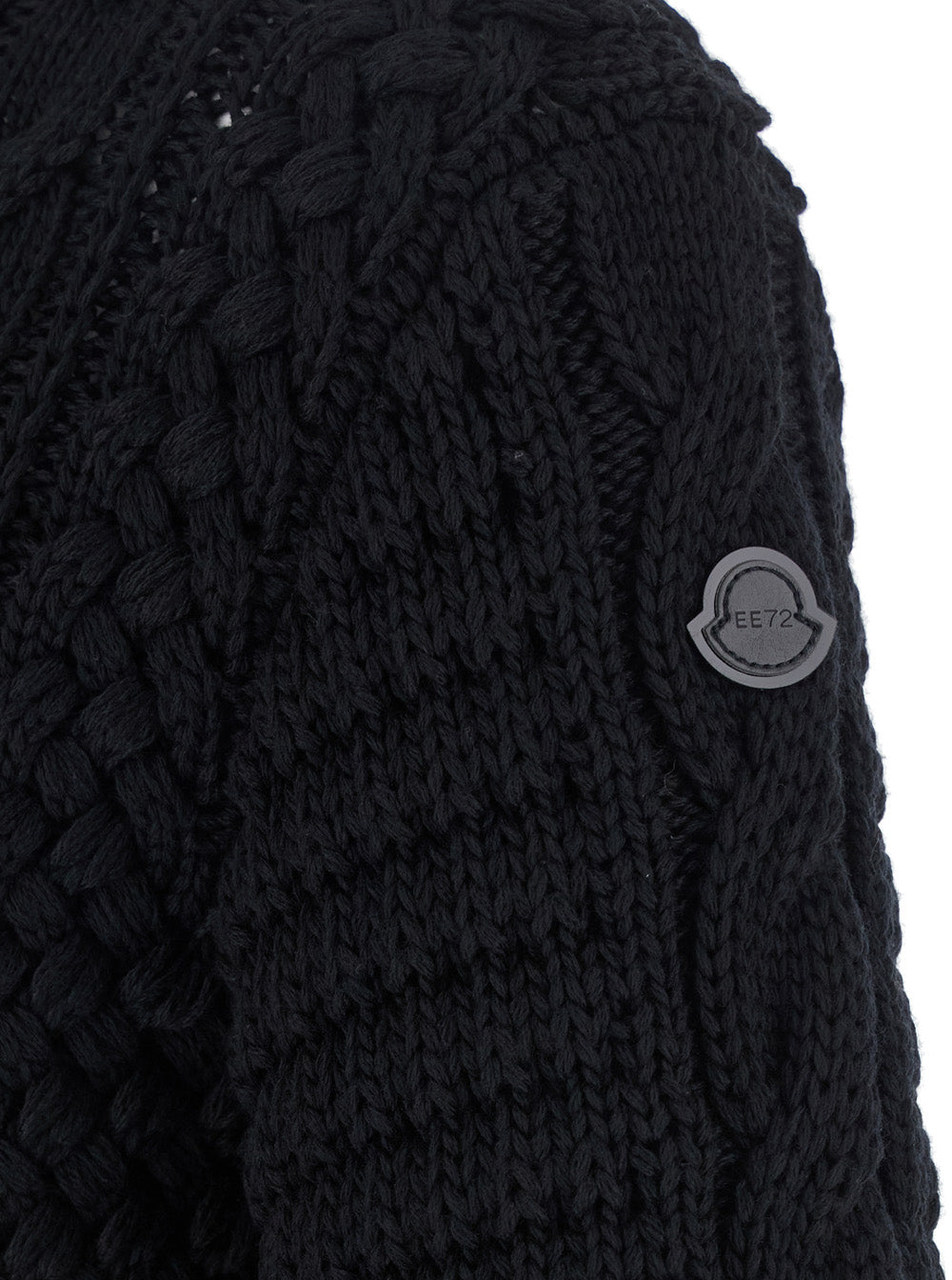 Moncler Genius Women Black Turtleneck Jumper With Cable Knit And Logo Patch On The Sleeve In Merino Wool Woman MONCLER GENIUS