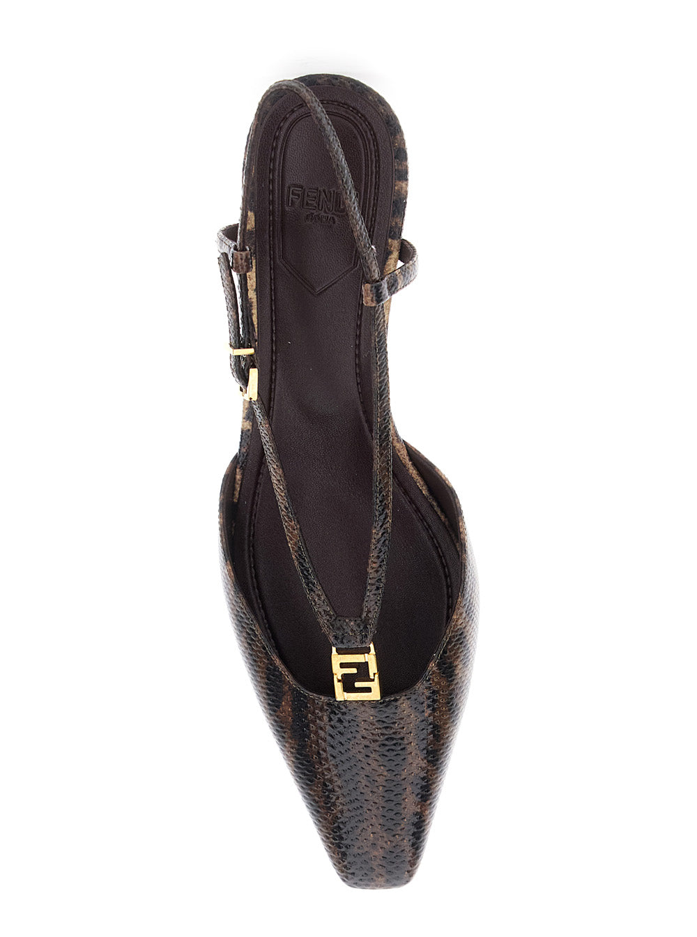 Fendi Women Brown Slingback Pumps With Square Toe And Animalier Motif In Leather Woman FENDI