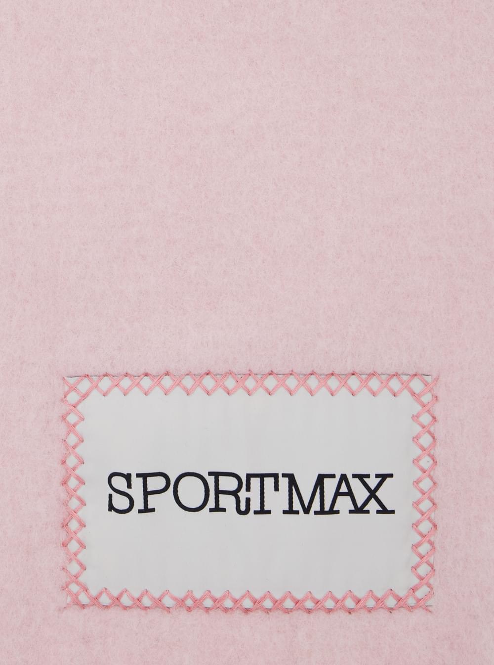 Sportmax Women Pink Scarf With Logo Patch On The Front And Fringed Hem In Wool Blend Woman SPORTMAX