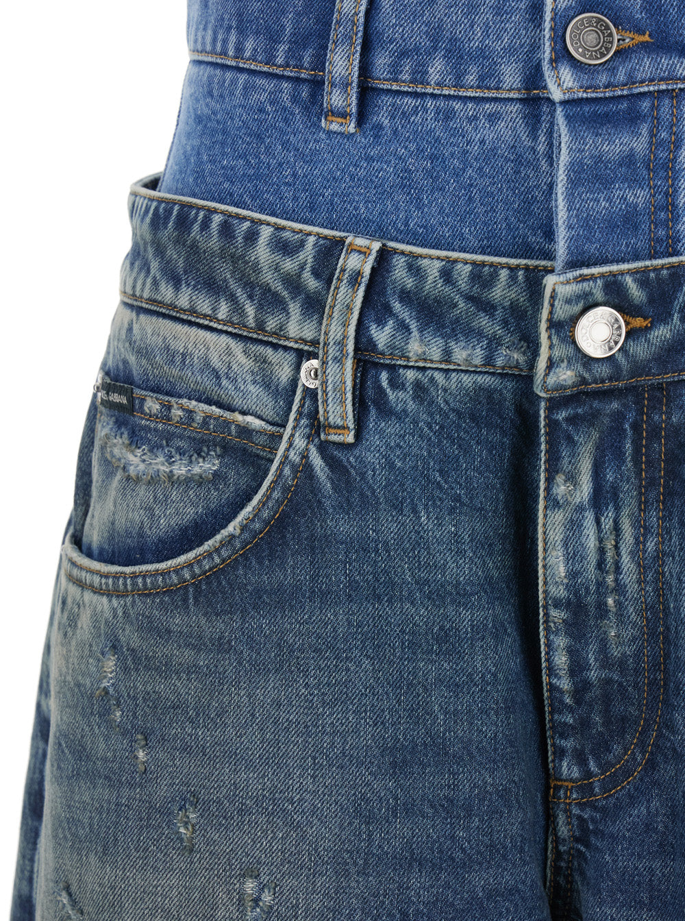 Dolce & Gabbana Women Blue Jeans With Layered Design And Distressed And Ripped Effect In Denim Woman DOLCE & GABBANA