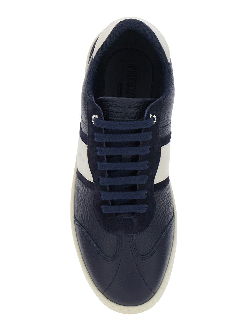 Ferragamo Men 'Achille' Blue Sneakers With Contrasting Heel And Logo Lettering On The Tongue In Leather Man FERRAGAMO