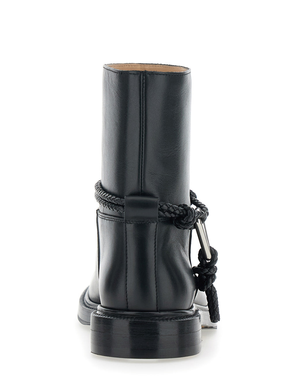 Bottega Veneta Women Black Ankle Boots With Metallic Detail On The Side And Applied Laces In Leather Woman BOTTEGA VENETA