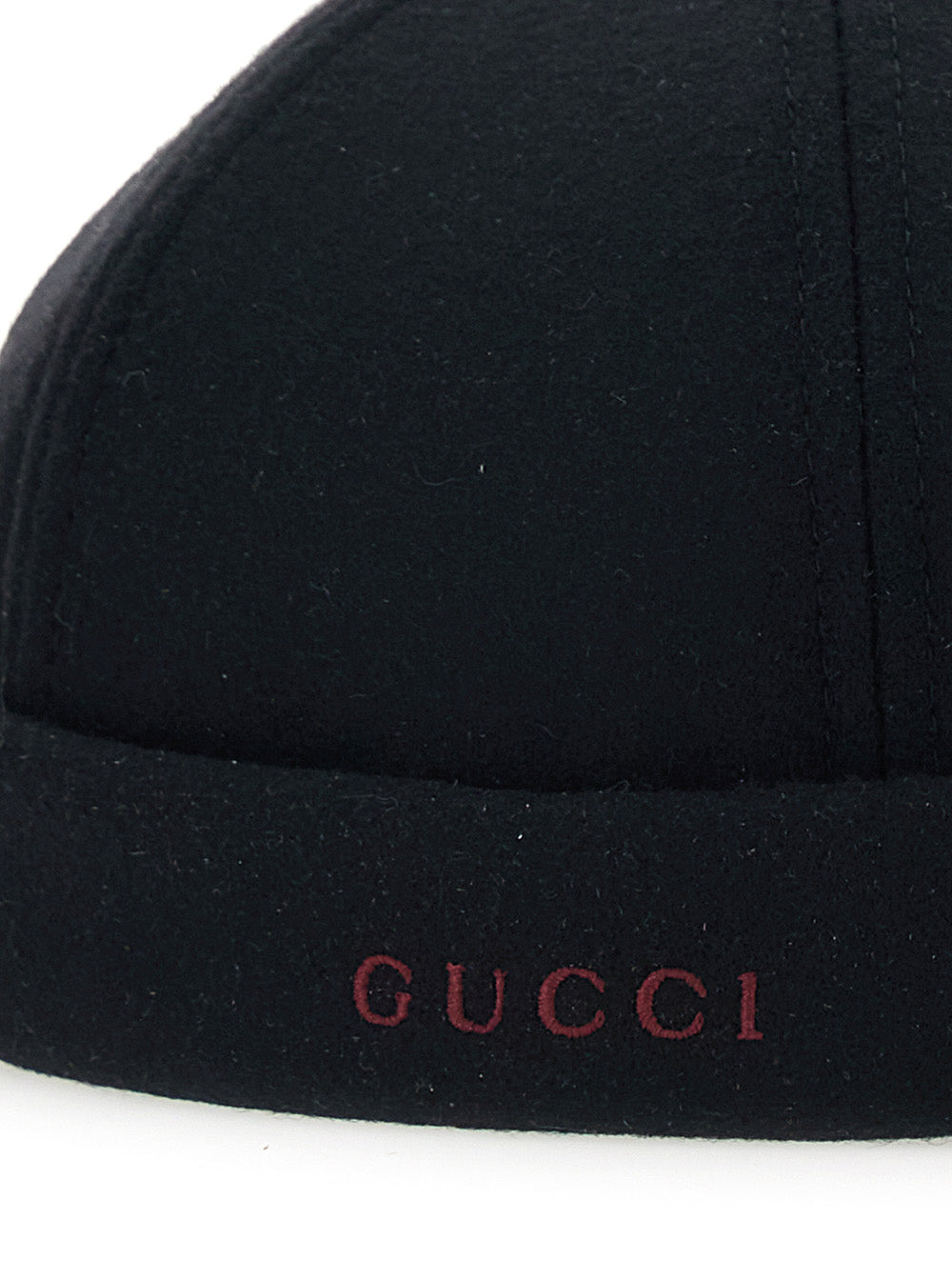 Gucci Men Black Beanie With Logo Lettering And Rear Closure With Web Detail In Wool Man GUCCI
