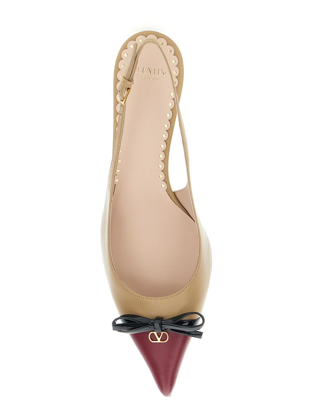 Valentino Garavani Women Beige Décolleté With Bow And Logo Plaque On The Front In Leather Woman VALENTINO GARAVANI