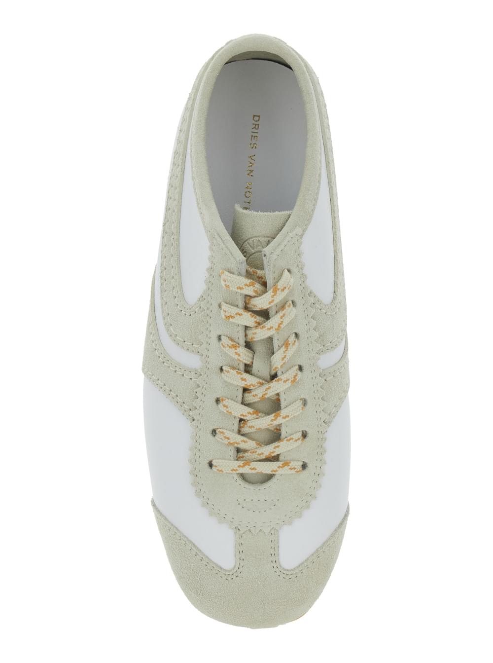 Dries Van Noten Women Low Top Sneaker With Logo Embossed On The Tongue In Leather And White Suede For Women DRIES VAN NOTEN
