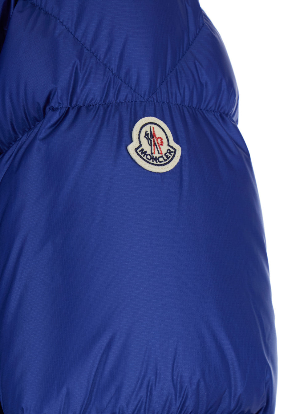 Moncler Men 'Rivau' Blue Down Jacket With Fixed Hood And Logo Patch On The Sleeve In Tech Fabric Man MONCLER