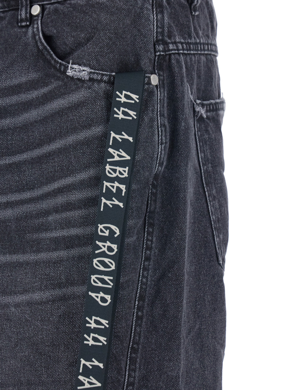 44 Label Group Men Black Jeans With Logo Patch On The Rear And Side Strap With Logo In Denim Man