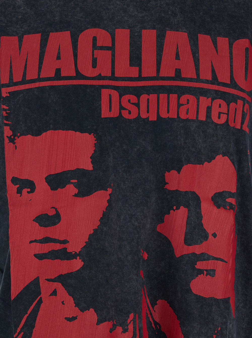 Dsquared2 Men 'D2 X Magliano' Black Crew Neck Top With Logo Lettering And Front Print In Cotton Man DSQUARED2